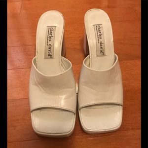 Charles David White Leather High Heel Mules